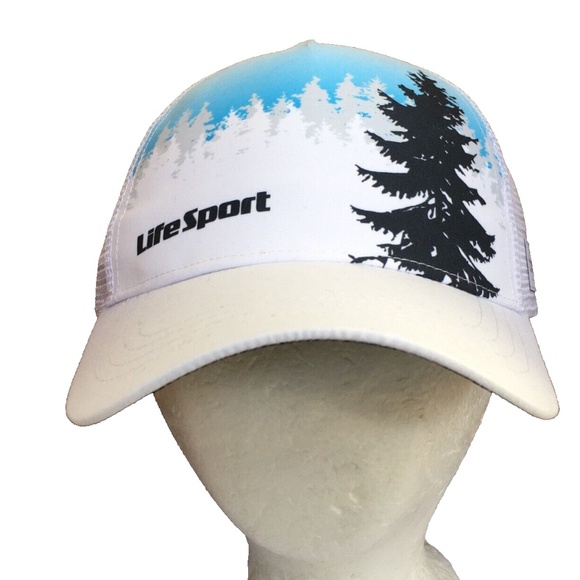 Boco Gear LifeSport Technical Trucker Hat Snapback One Size NWT White Blue Trees - Picture 2 of 10